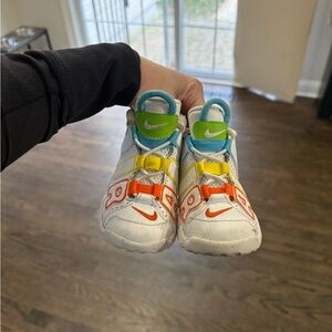 Nike Kids Sneakers - White with Orange, Yellow, and Blue Highlights